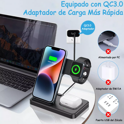Cargador Inalambrico 3 en 1 Carga Rapida